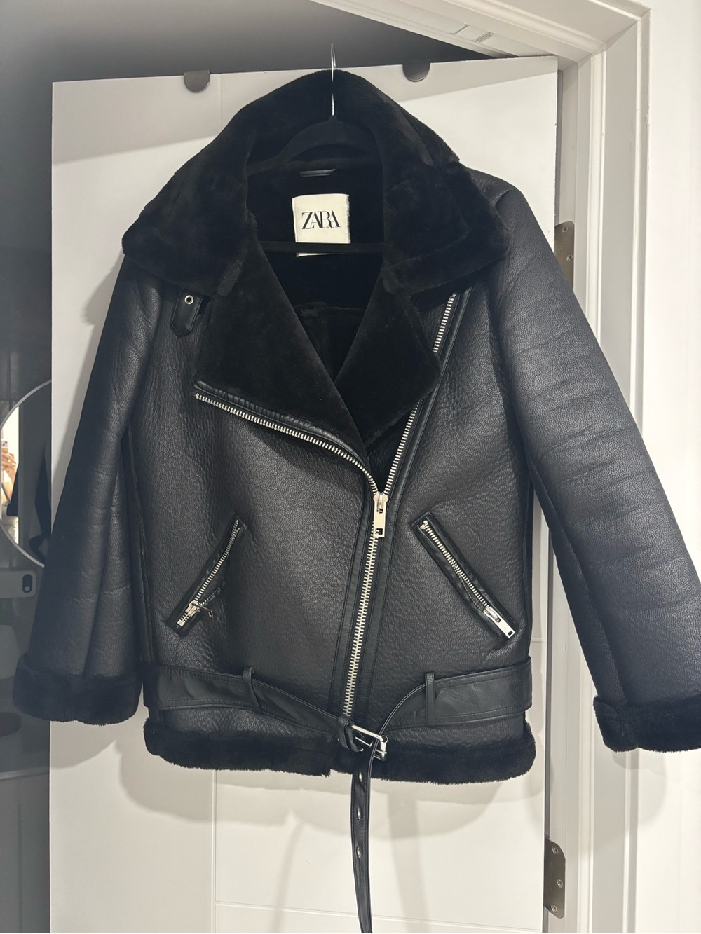 Zara Black Faux Shearling Coat with Plush Interior